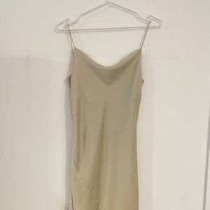 Theory - Draped Back Champagne Midi Satin Dress